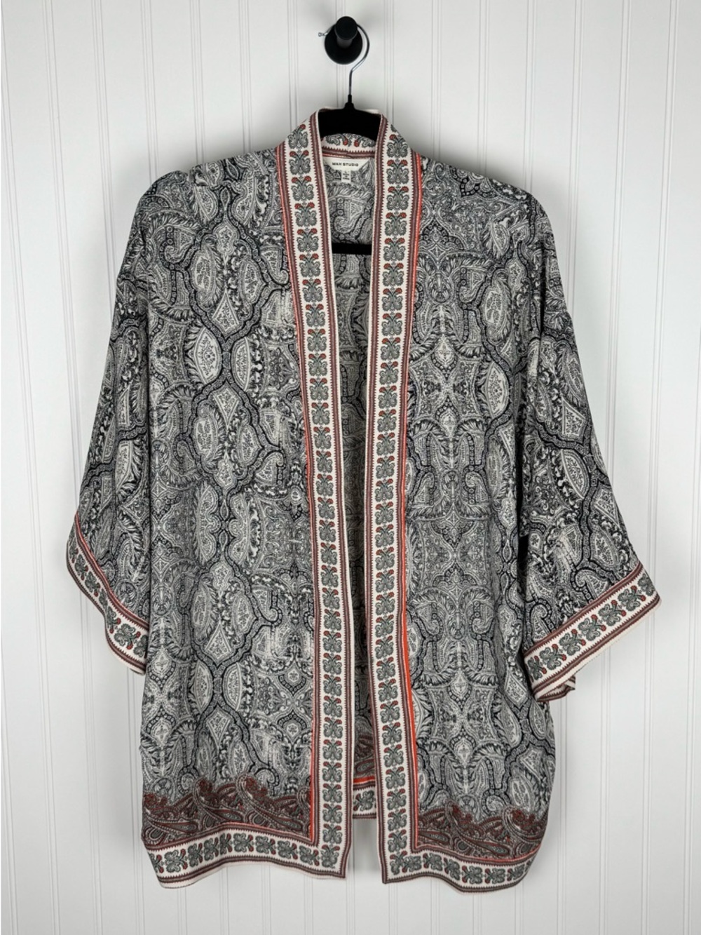Max Studio Paisley Open Front Kimono Cardigan Boho Print Size Large